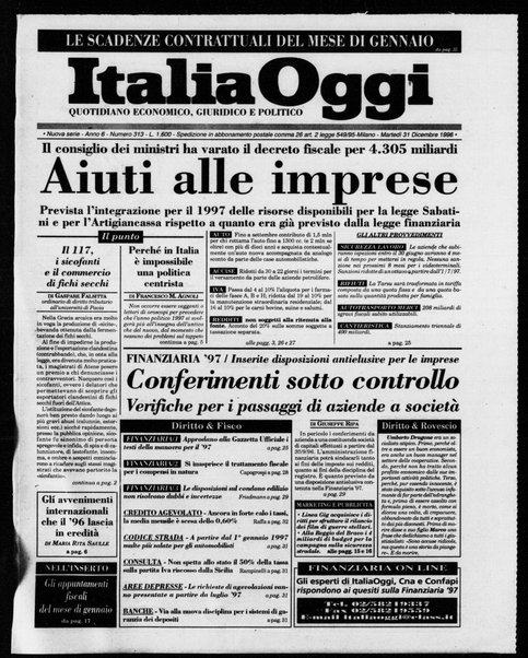 Italia oggi : quotidiano di economia finanza e politica